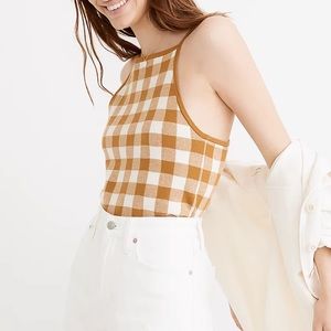Madewell Tan and White Gingham Knit Halter Tank